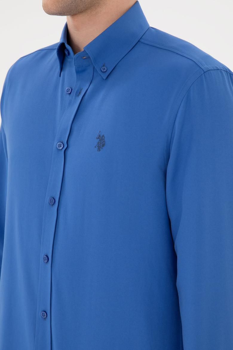 Erkek İndigo Uzun Kollu Basic Gömlek - 50306338061