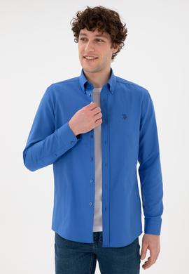 Erkek İndigo Uzun Kollu Basic Gömlek - 50306338061