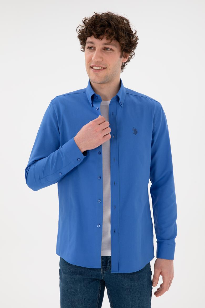 Erkek İndigo Uzun Kollu Basic Gömlek - 50306338061