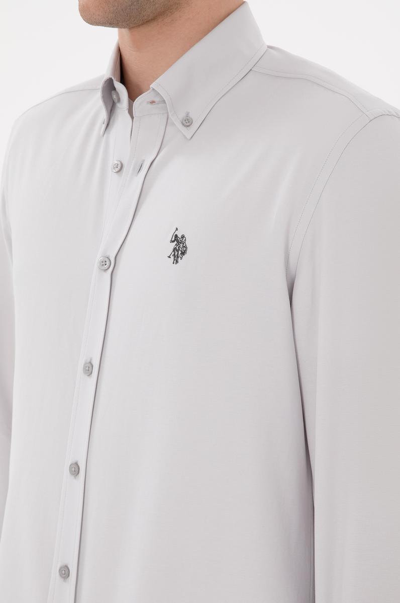 Erkek Açık Gri Uzun Kollu Basic Gömlek