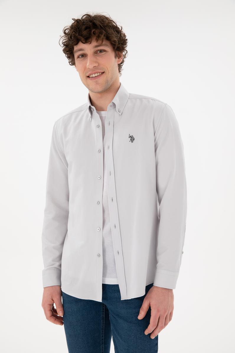Erkek Açık Gri Uzun Kollu Basic Gömlek