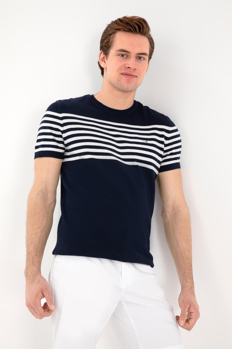 Erkek Slim Fit Bisiklet Yaka Lacivert Triko Tişört