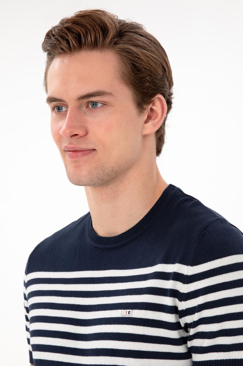 Erkek Slim Fit Bisiklet Yaka Lacivert Triko Tişört