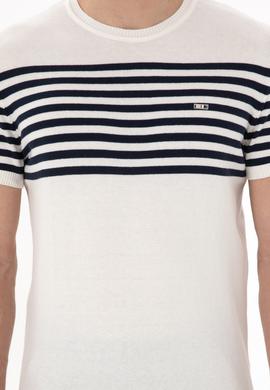 Erkek Slim Fit Bisiklet Yaka Beyaz Triko Tişört - 50306469014