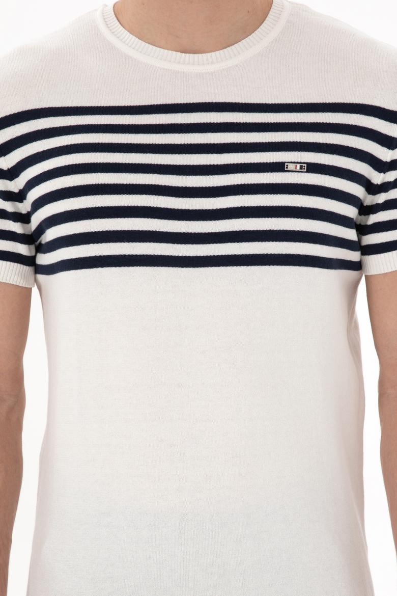 Erkek Slim Fit Bisiklet Yaka Beyaz Triko Tişört - 50306469014