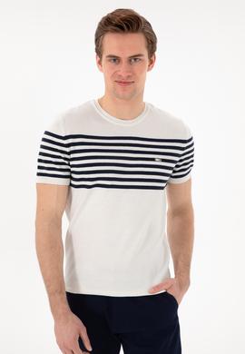 Erkek Slim Fit Bisiklet Yaka Beyaz Triko Tişört - 50306469014