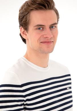 Erkek Slim Fit Bisiklet Yaka Beyaz Triko Tişört - 50306469014