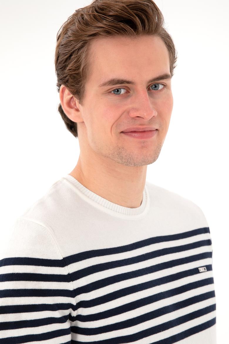 Erkek Slim Fit Bisiklet Yaka Beyaz Triko Tişört - 50306469014