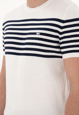 Erkek Slim Fit Bisiklet Yaka Beyaz Triko Tişört - 50306469014