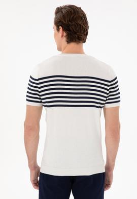 Erkek Slim Fit Bisiklet Yaka Beyaz Triko Tişört - 50306469014