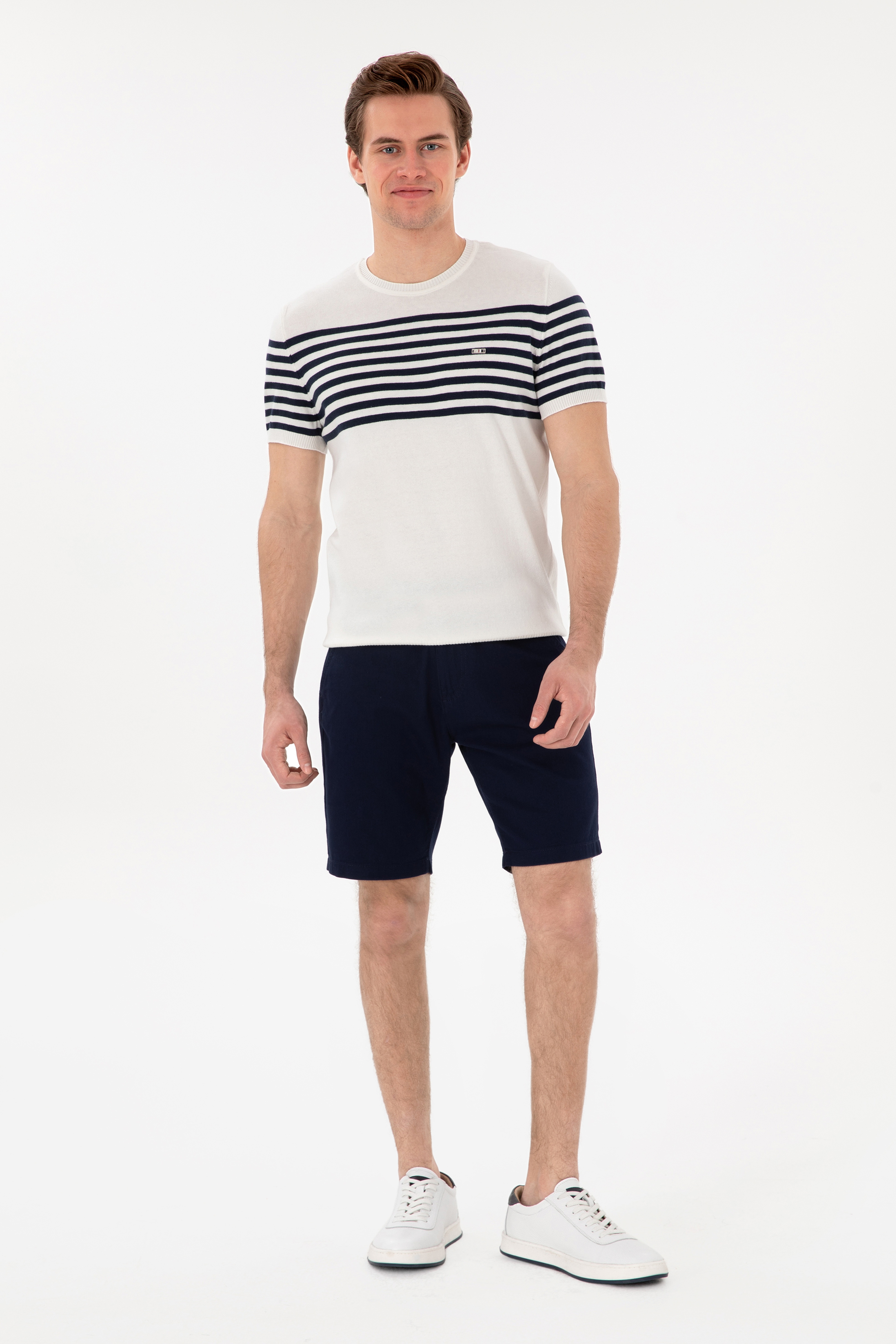 Erkek Slim Fit Bisiklet Yaka Beyaz Triko Tişört - Image 4
