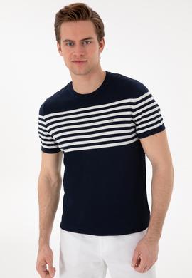 Erkek Slim Fit Bisiklet Yaka Lacivert Triko Tişört - 50306469005