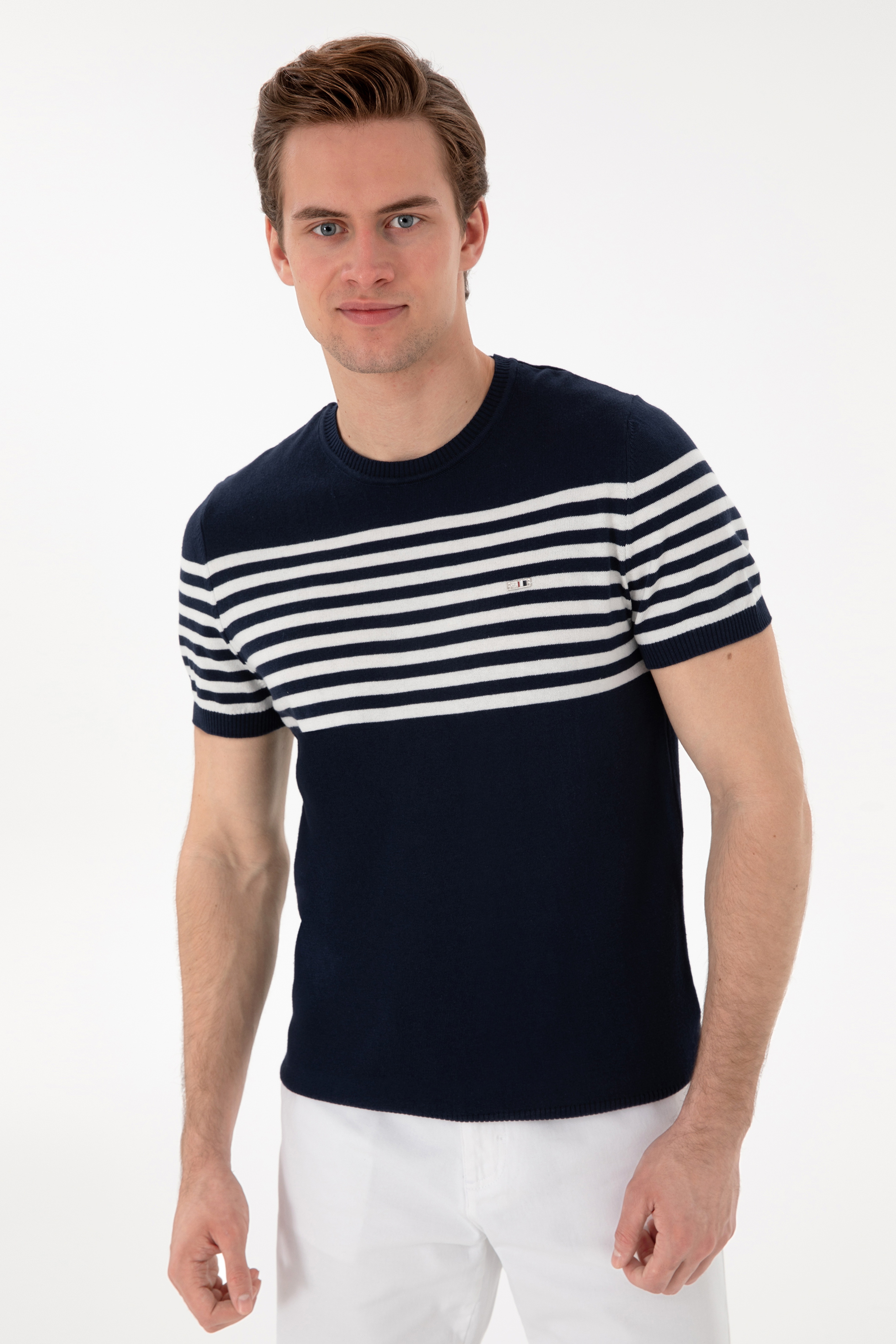 Erkek Slim Fit Bisiklet Yaka Lacivert Triko Tişört