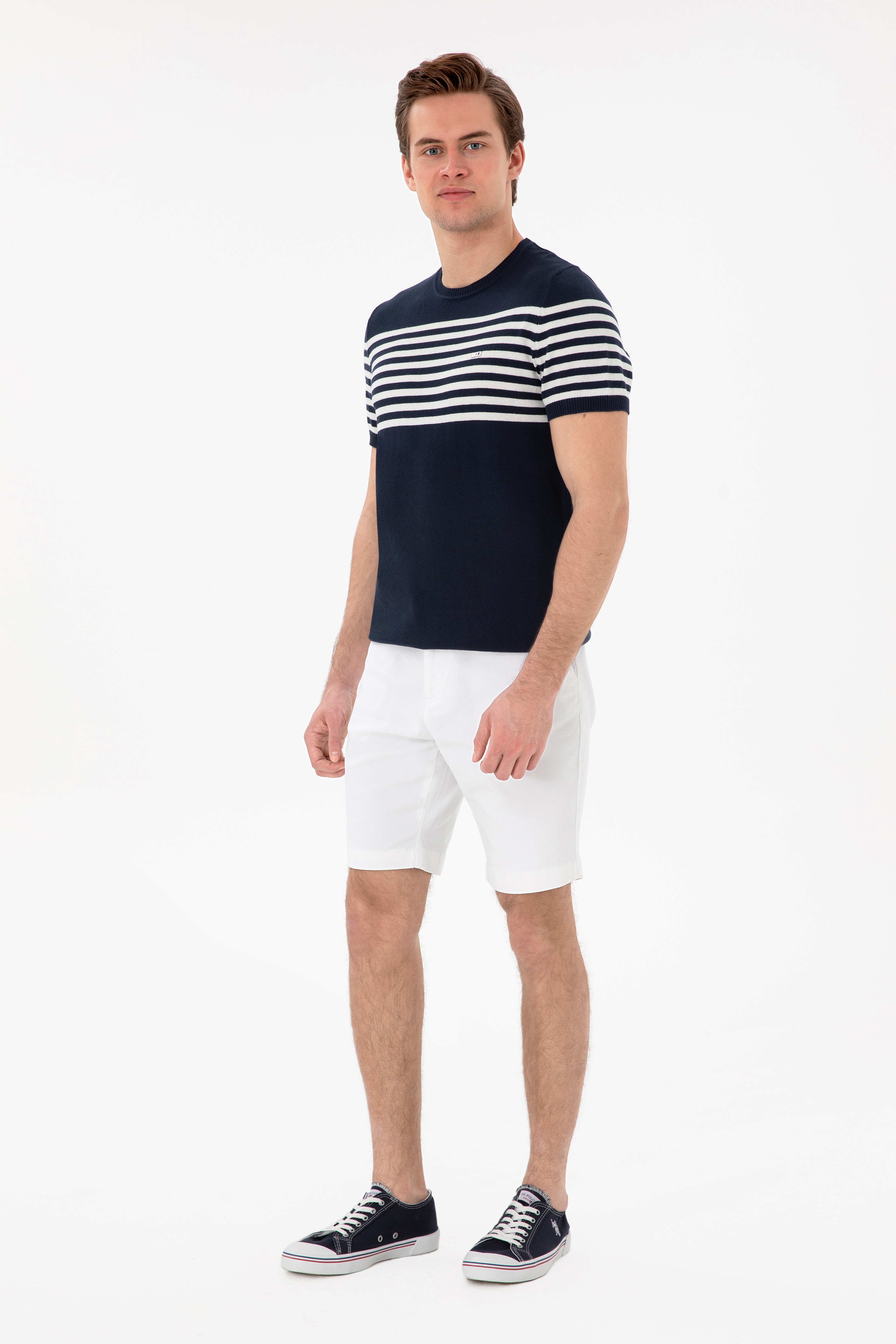 Erkek Slim Fit Bisiklet Yaka Lacivert Triko Tişört