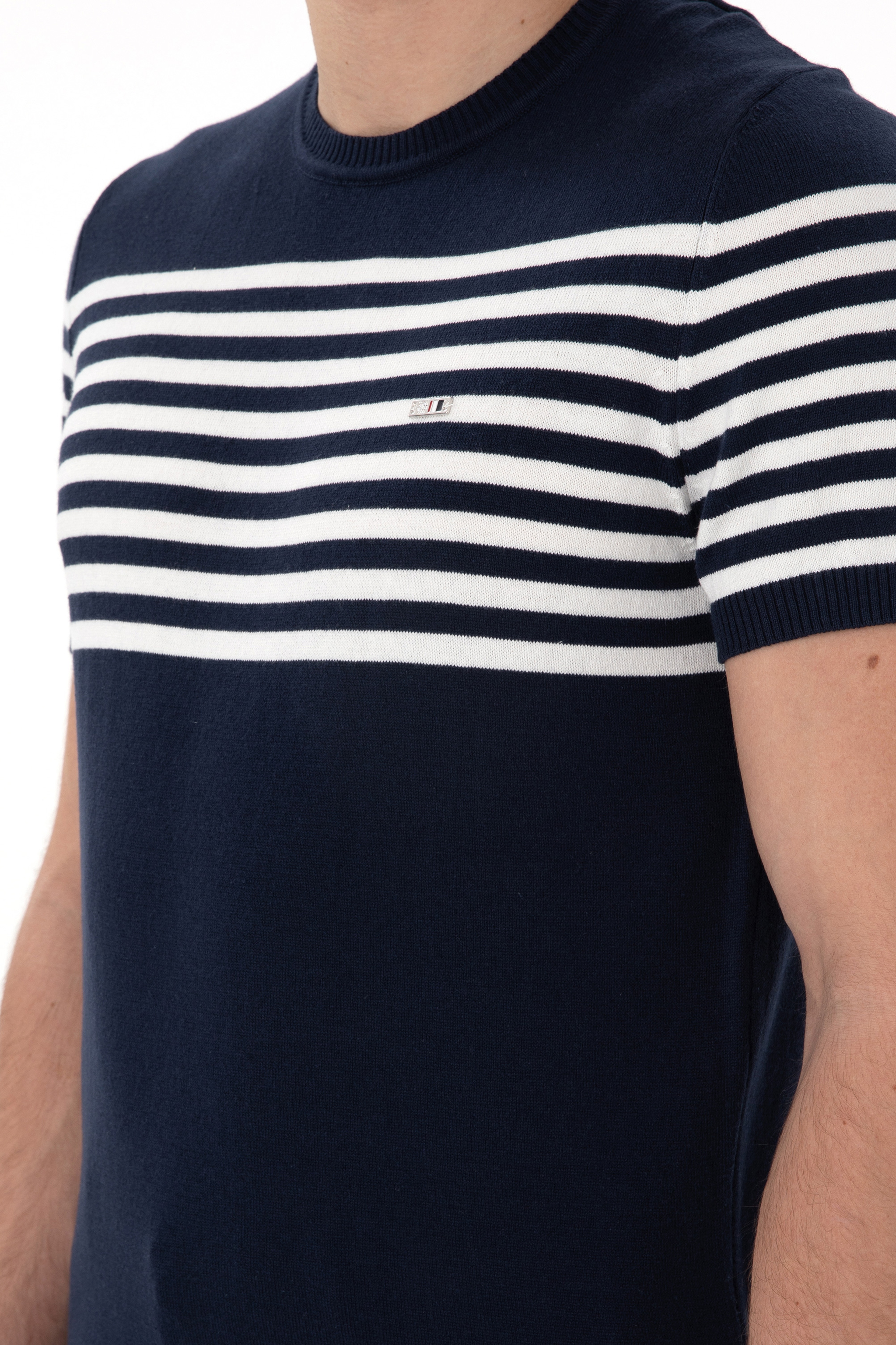 Erkek Slim Fit Bisiklet Yaka Lacivert Triko Tişört - Image 7