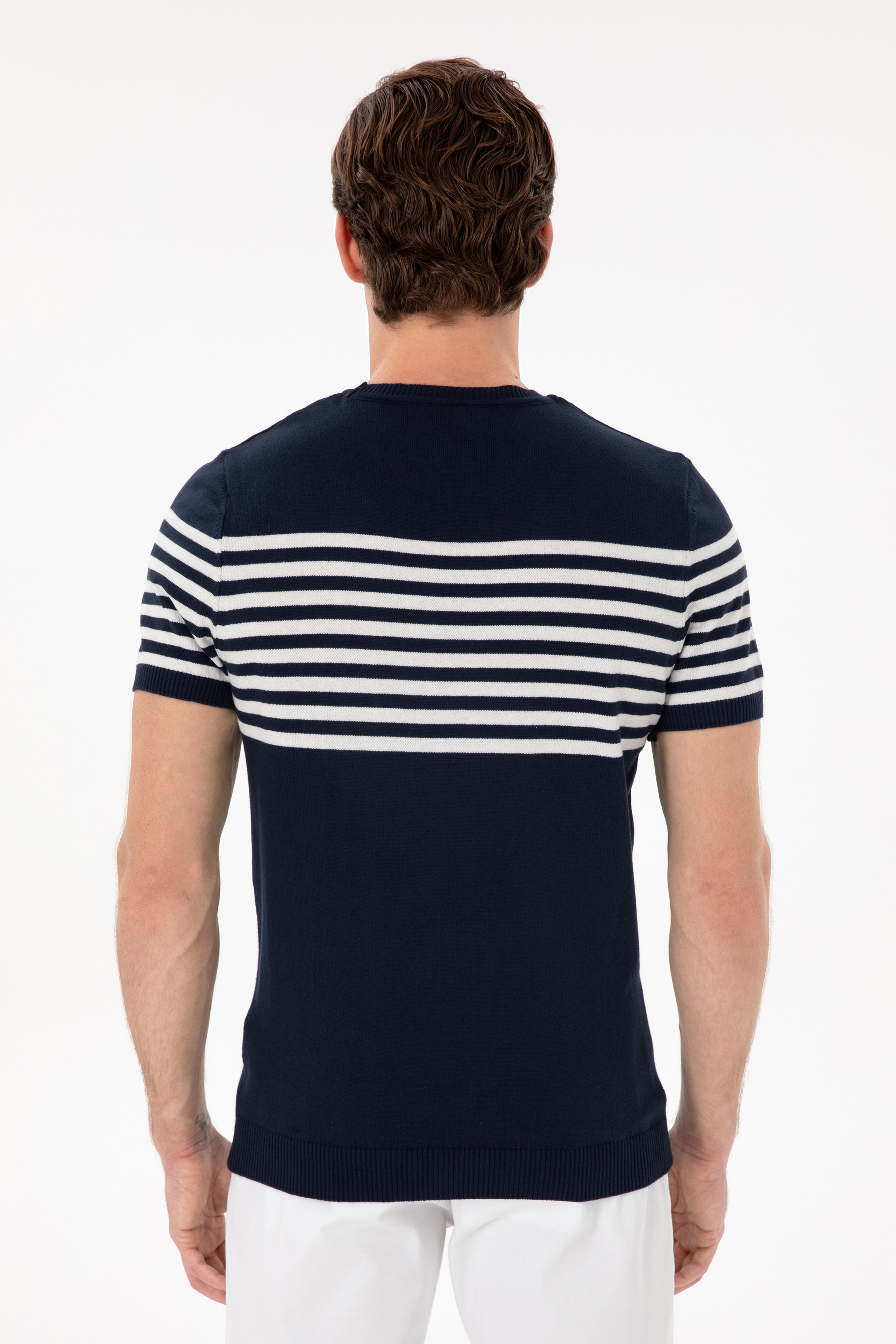 Erkek Slim Fit Bisiklet Yaka Lacivert Triko Tişört