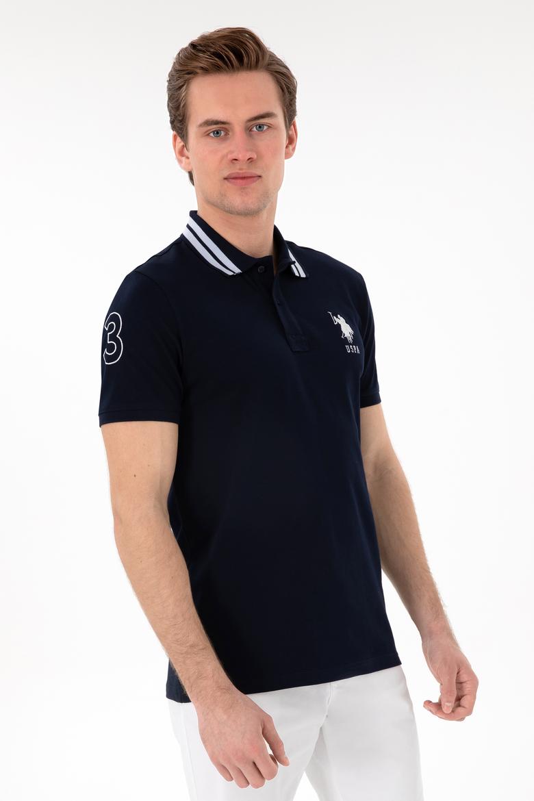 Erkek Slim Fit Polo Yaka Lacivert Basic Tişört