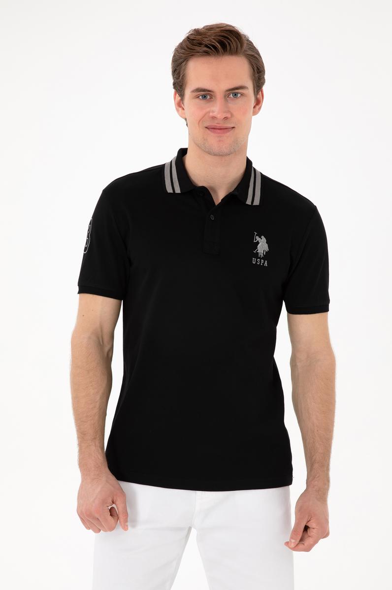 Erkek Slim Fit Polo Yaka Siyah Basic Tişört