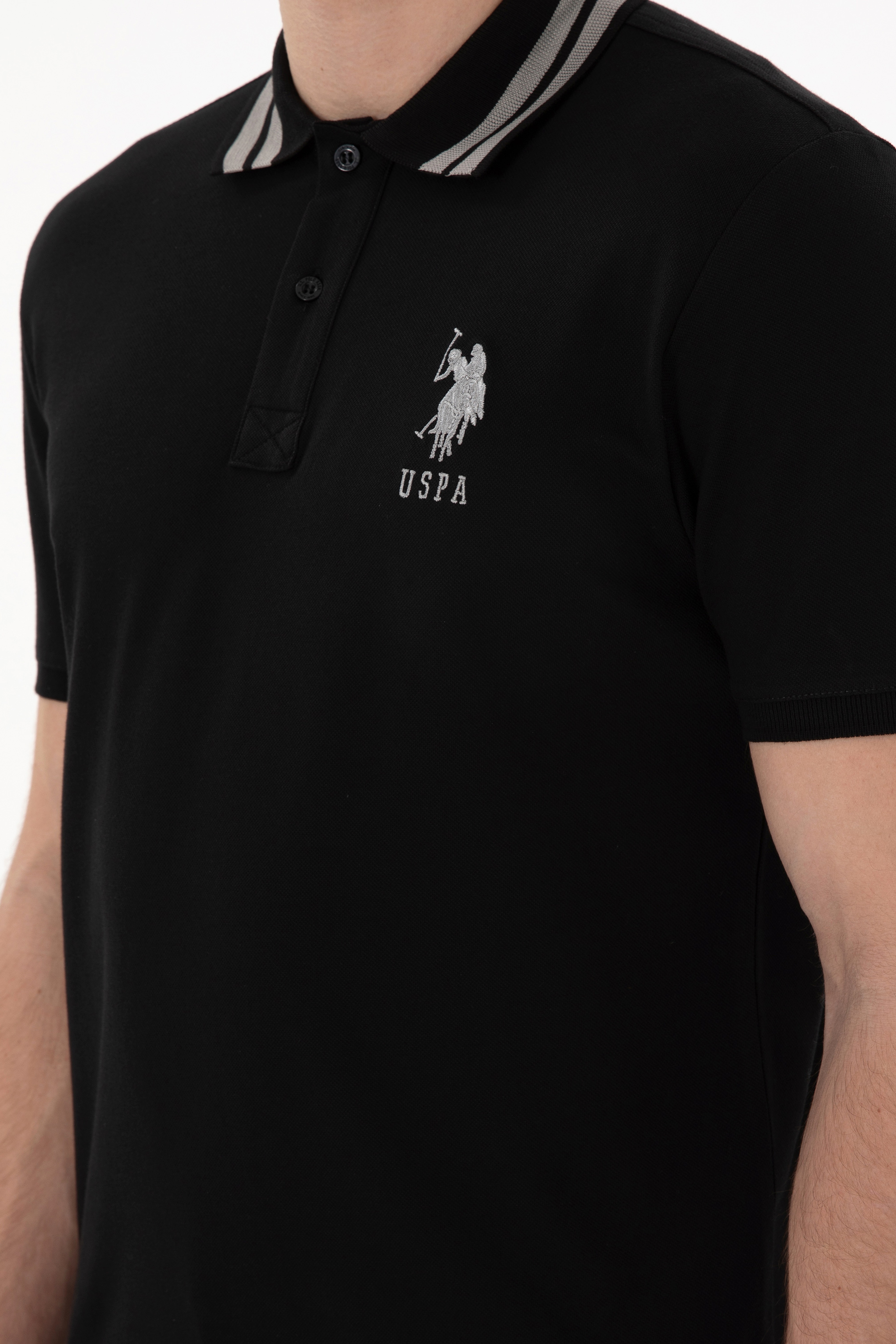 Erkek Slim Fit Polo Yaka Siyah Basic Tişört