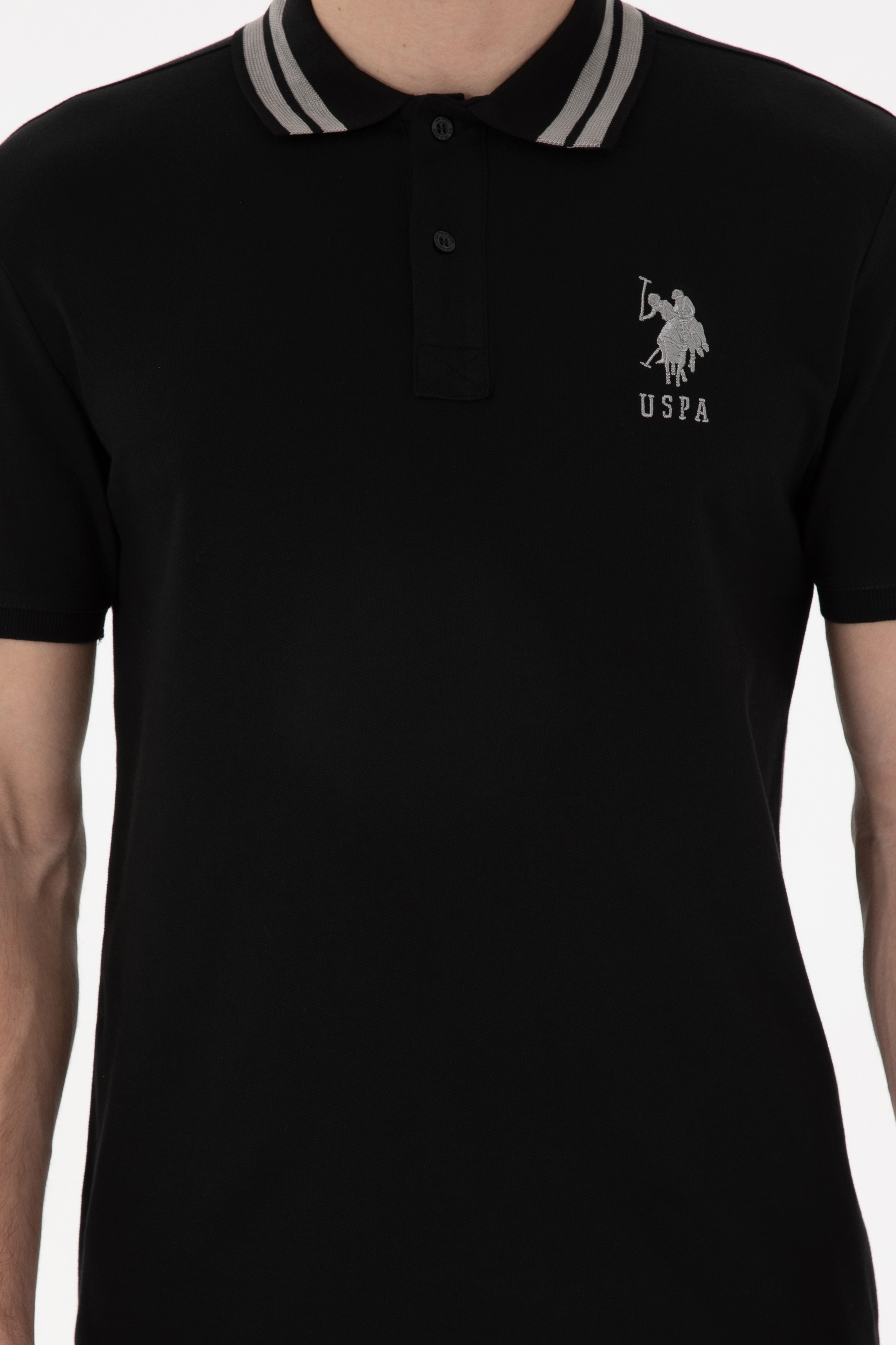 Erkek Slim Fit Polo Yaka Siyah Basic Tişört - Image 6
