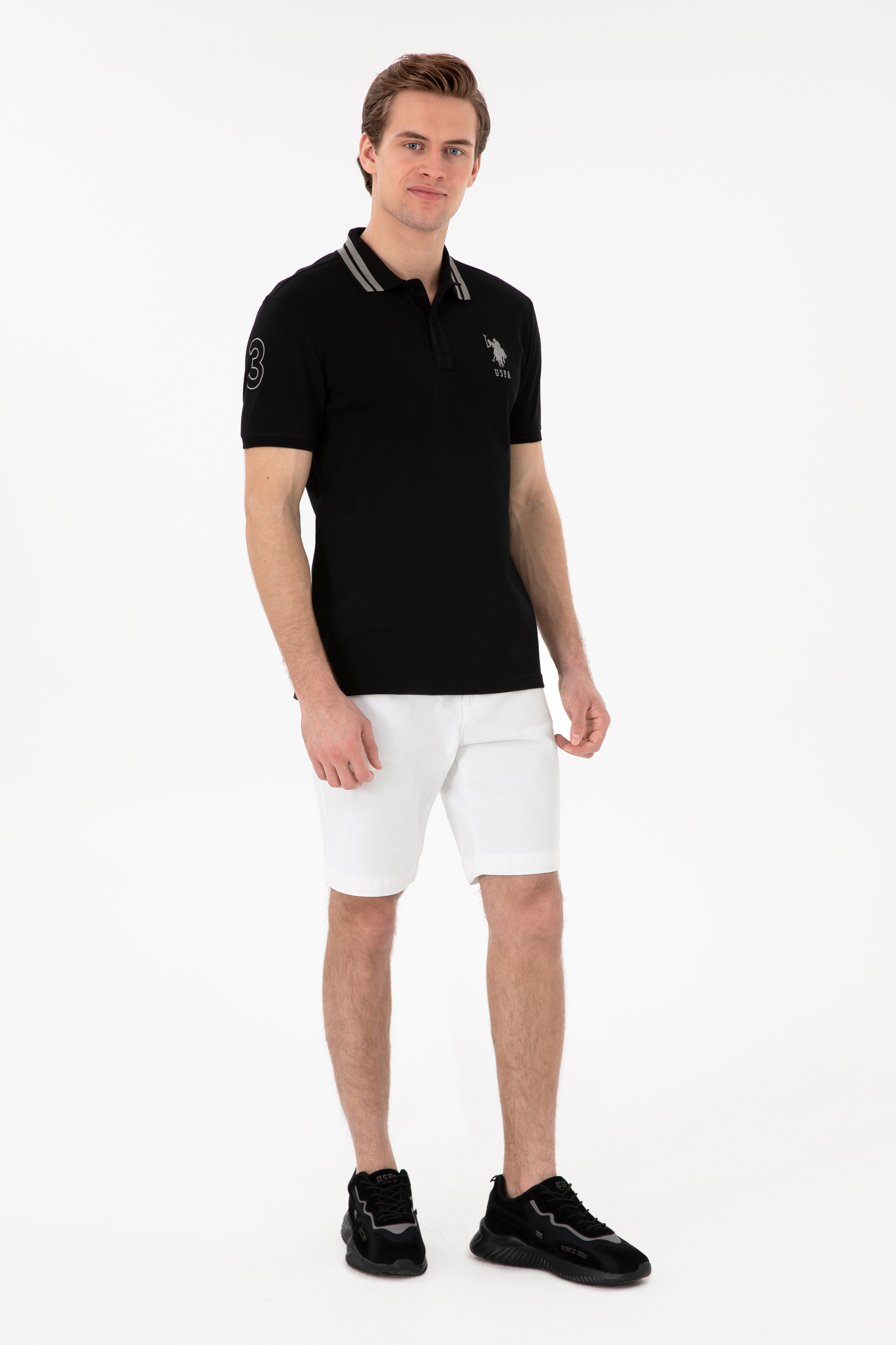 Erkek Slim Fit Polo Yaka Siyah Basic Tişört - Image 4
