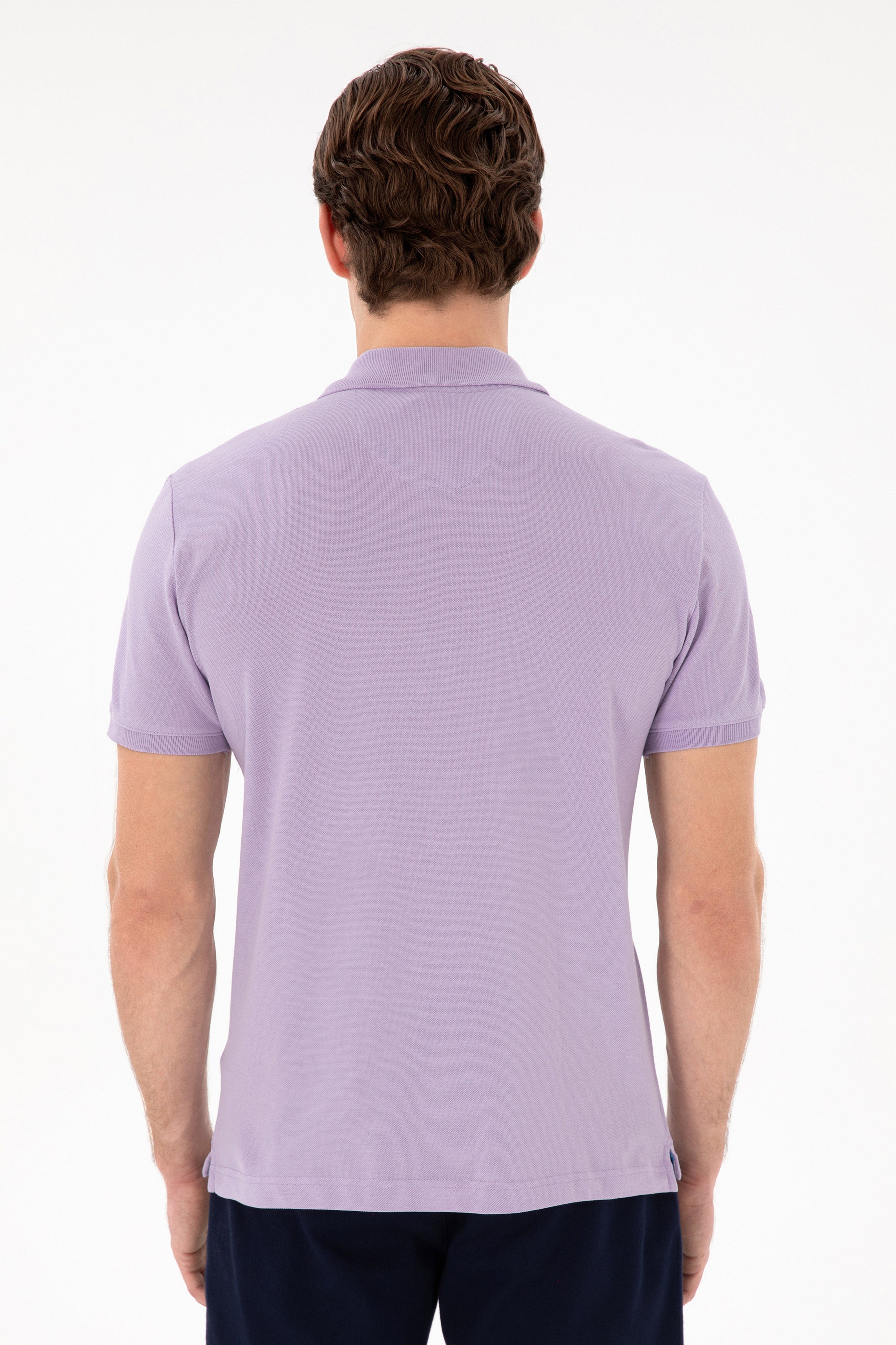 Erkek Slim Fit Polo Yaka Lila Basic Tişört - Image 5