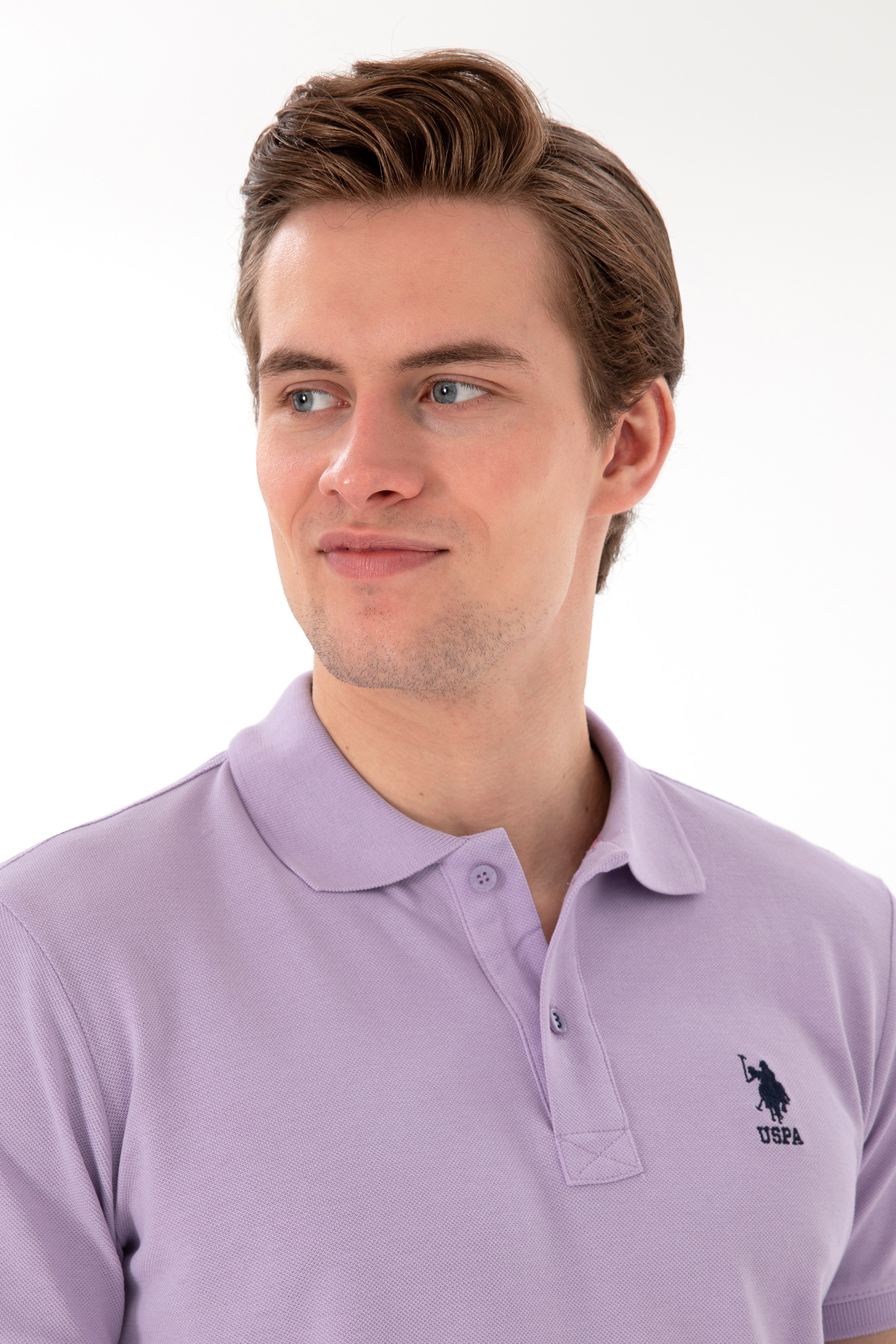 Erkek Slim Fit Polo Yaka Lila Basic Tişört - Image 2