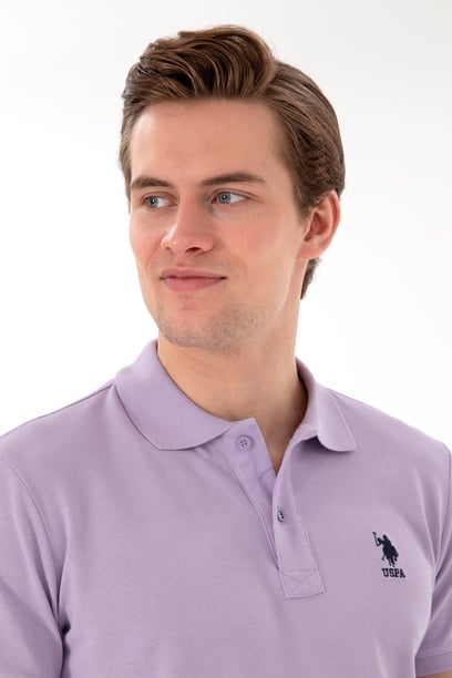 Erkek Slim Fit Polo Yaka Lila Basic Tişört