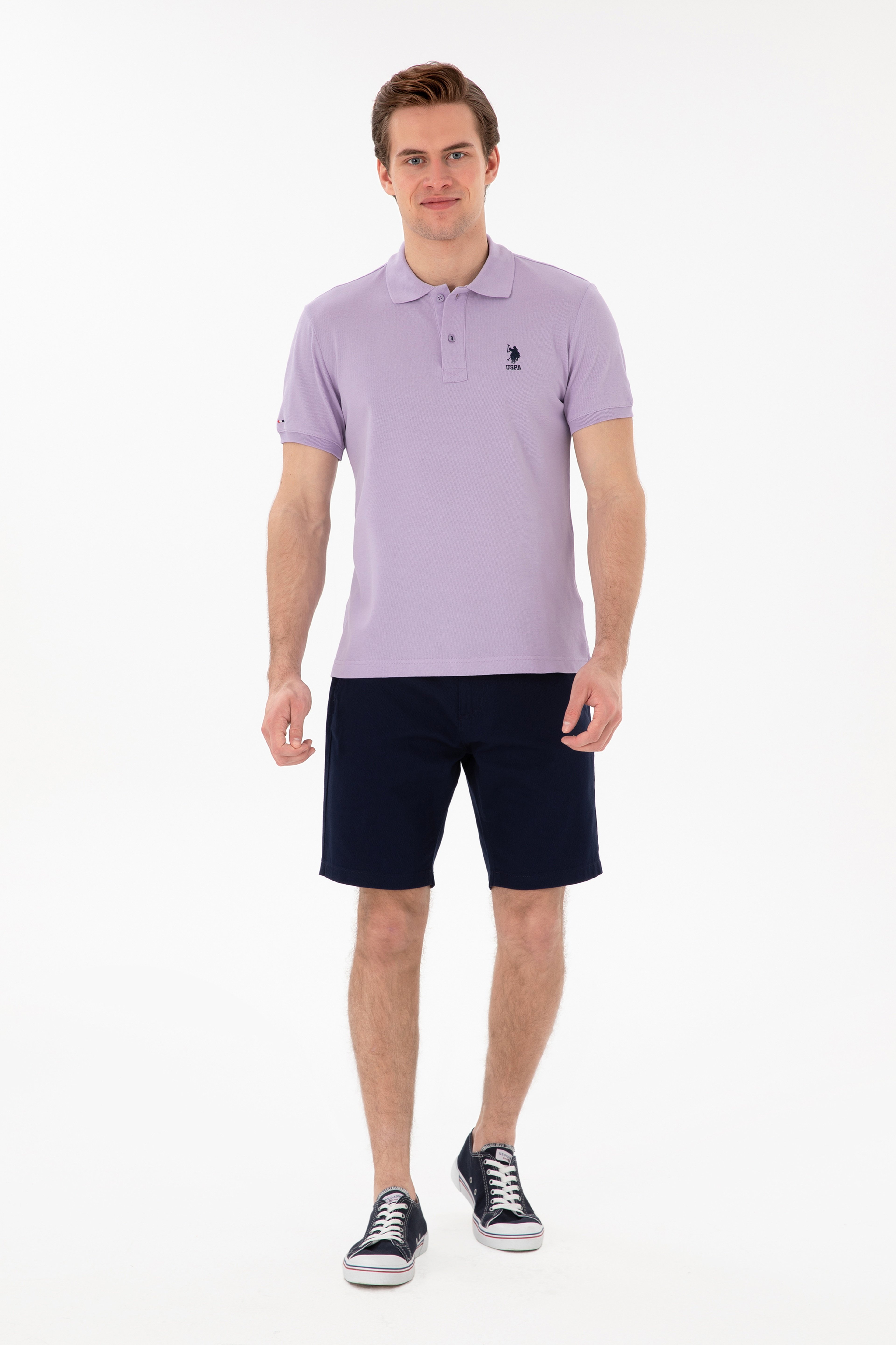 Erkek Slim Fit Polo Yaka Lila Basic Tişört