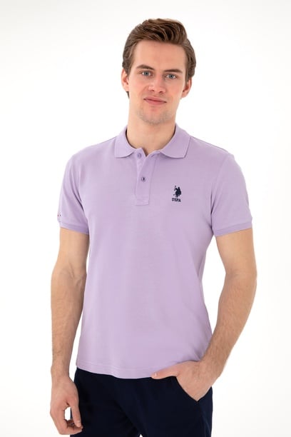 Erkek Slim Fit Polo Yaka Lila Basic Tişört