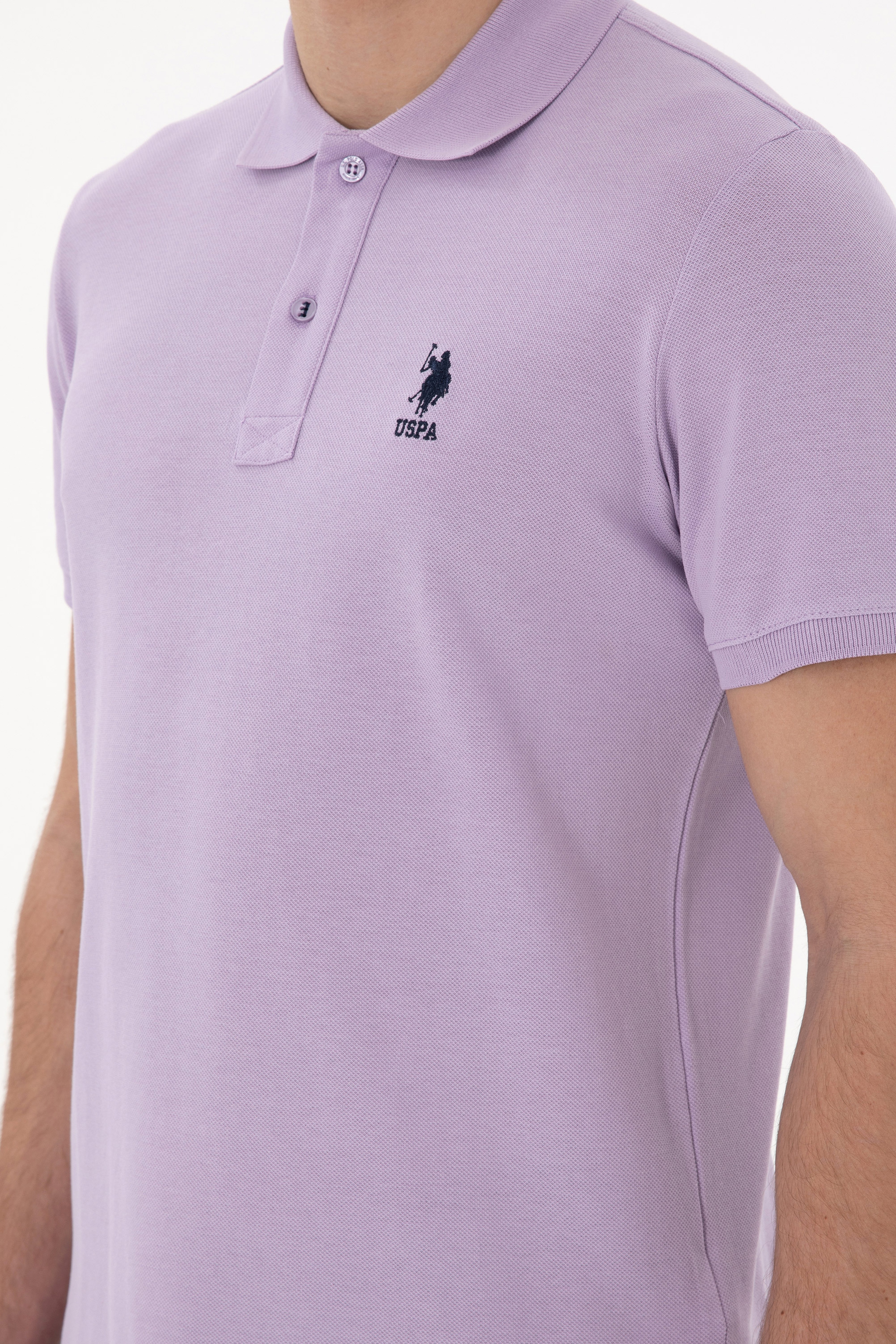 Erkek Slim Fit Polo Yaka Lila Basic Tişört - Image 7
