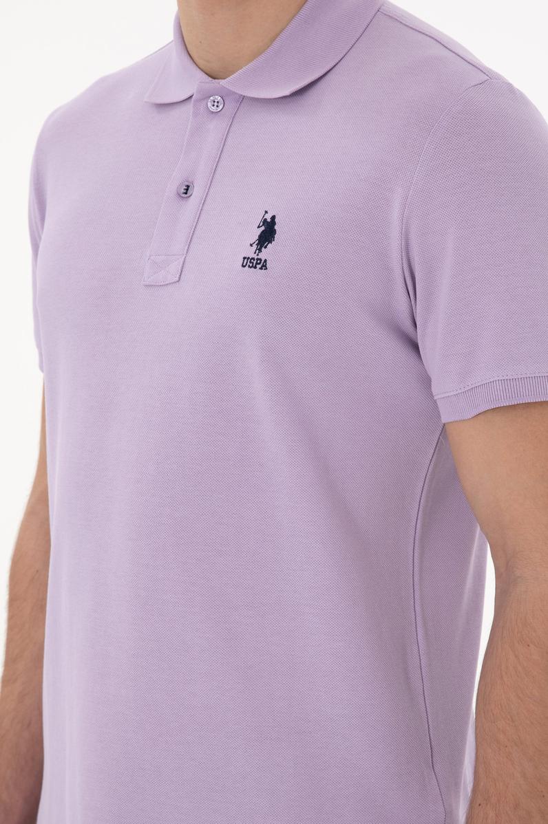 Erkek Slim Fit Polo Yaka Lila Basic Tişört