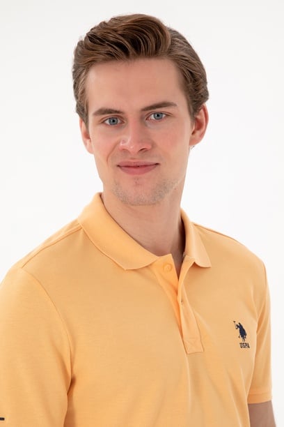 Erkek Slim Fit Polo Yaka Kavun Basic Tişört