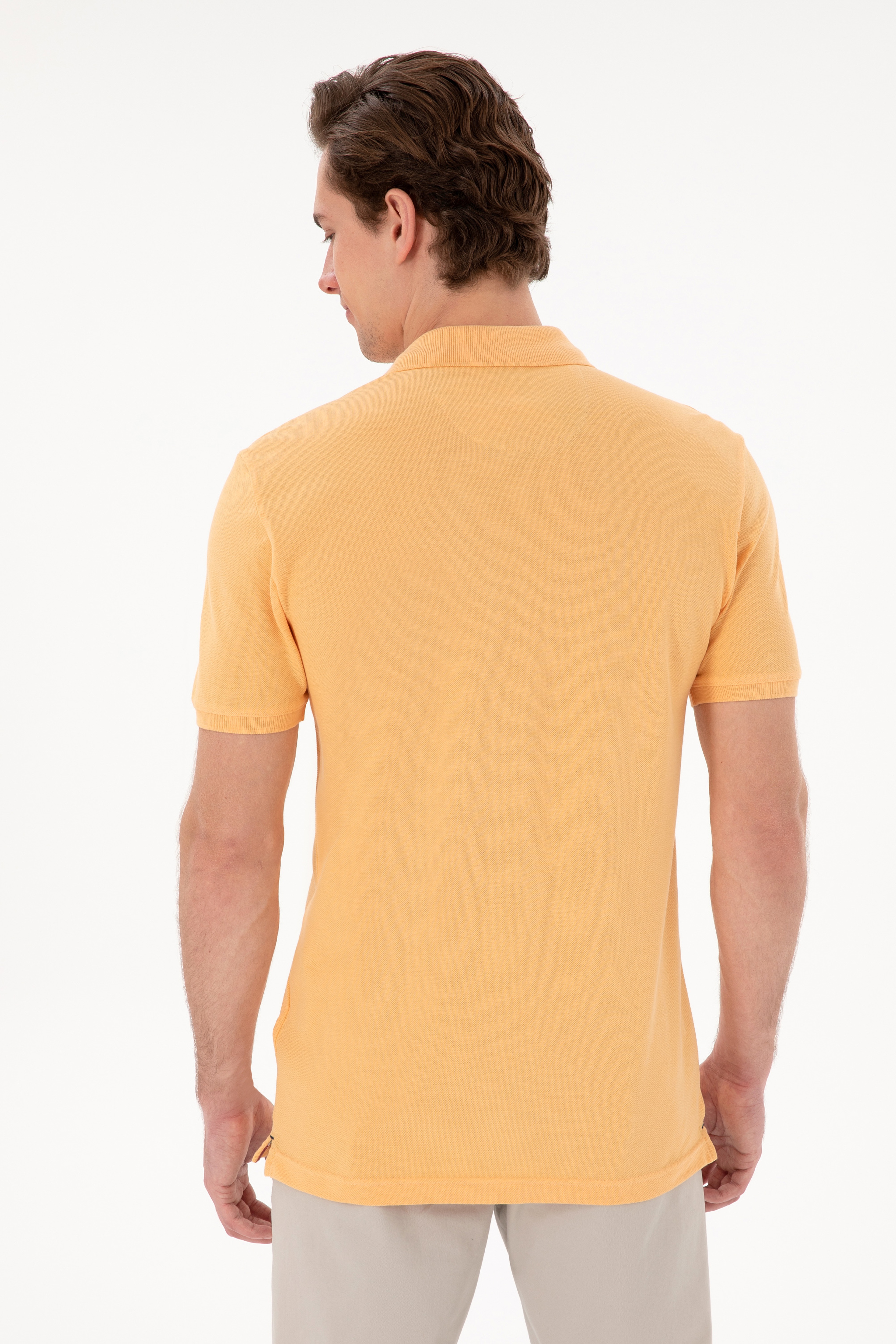 Erkek Slim Fit Polo Yaka Kavun Basic Tişört