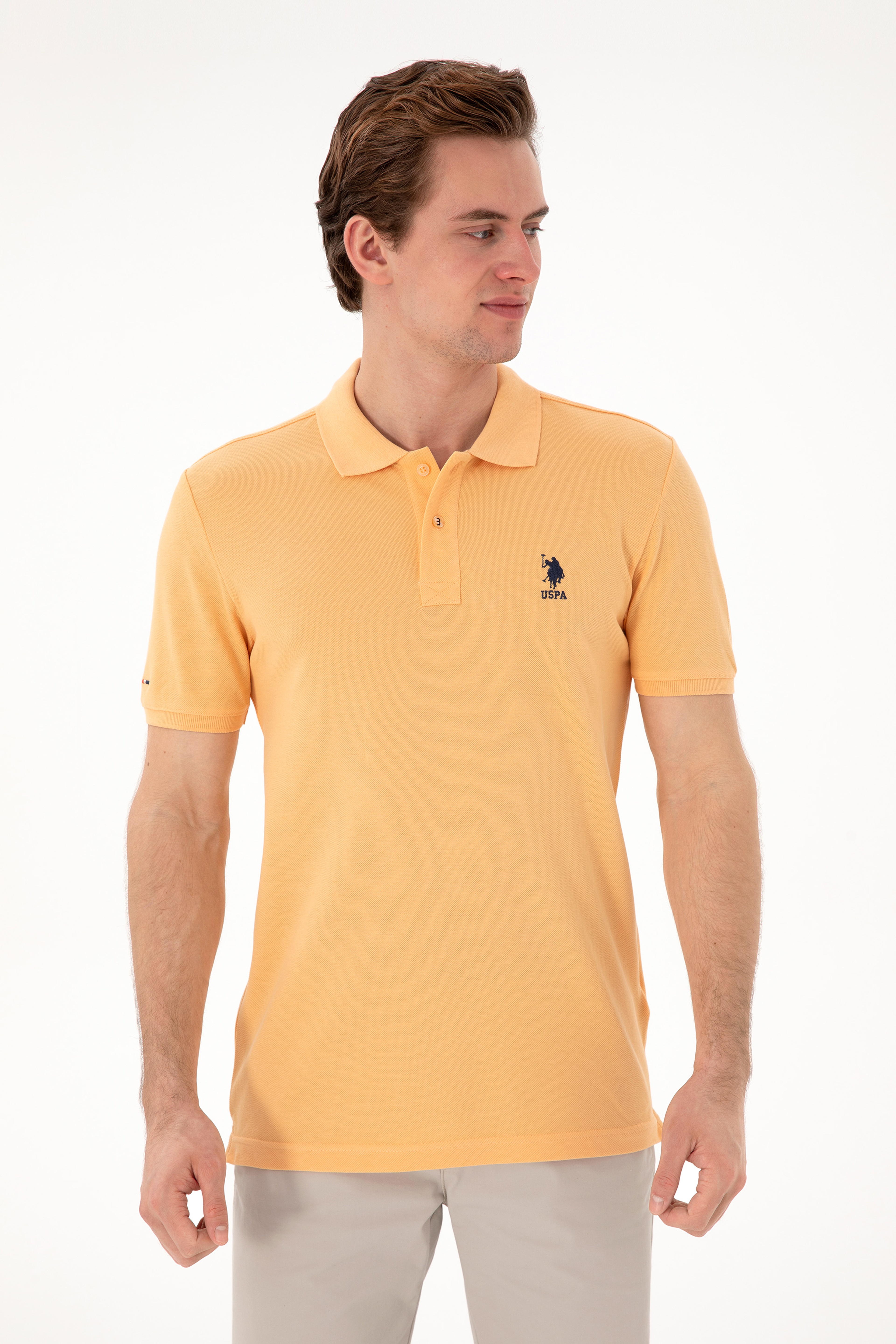 Erkek Slim Fit Polo Yaka Kavun Basic Tişört - Image 3