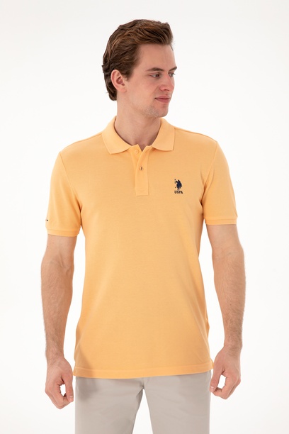 Erkek Slim Fit Polo Yaka Kavun Basic Tişört