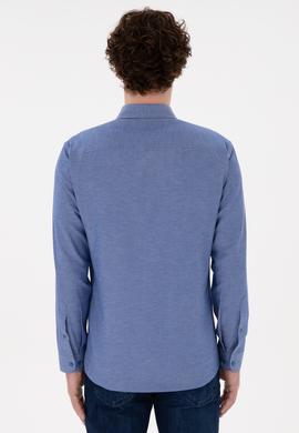 Erkek Saks Uzun Kollu Basic Gömlek - 50296777026