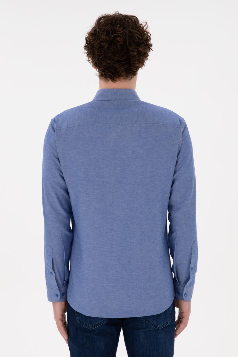Erkek Saks Uzun Kollu Basic Gömlek - 50296777026
