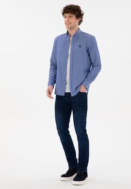 Erkek Saks Uzun Kollu Basic Gömlek - 50296777026