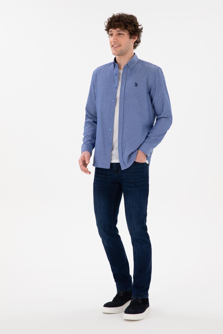 Erkek Saks Uzun Kollu Basic Gömlek - 50296777026