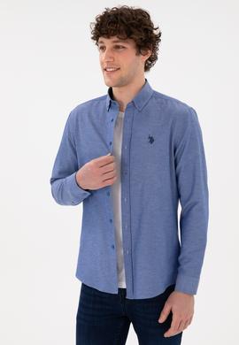 Erkek Saks Uzun Kollu Basic Gömlek - 50296777026