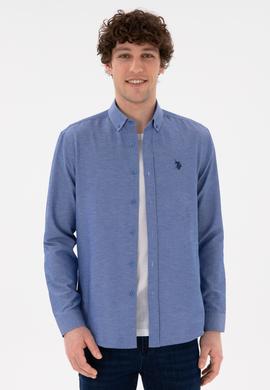 Erkek Saks Uzun Kollu Basic Gömlek - 50296777026