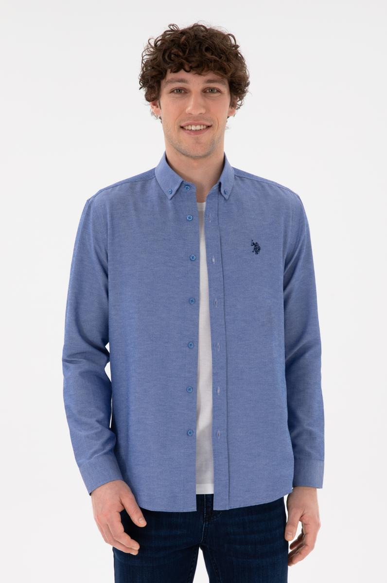 Erkek Saks Uzun Kollu Basic Gömlek