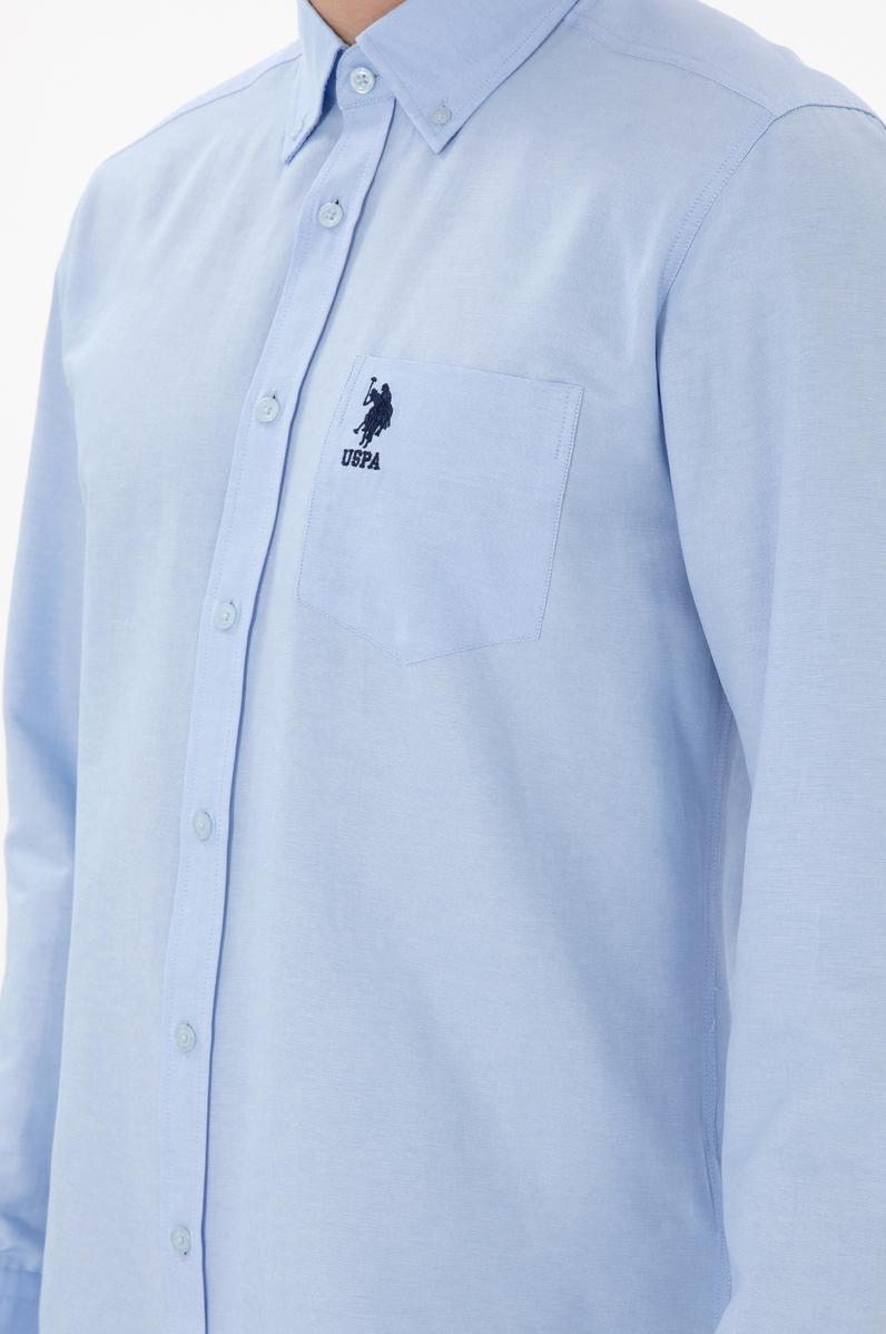 Erkek Açık Mavi Cepli Uzun Kollu Gömlek