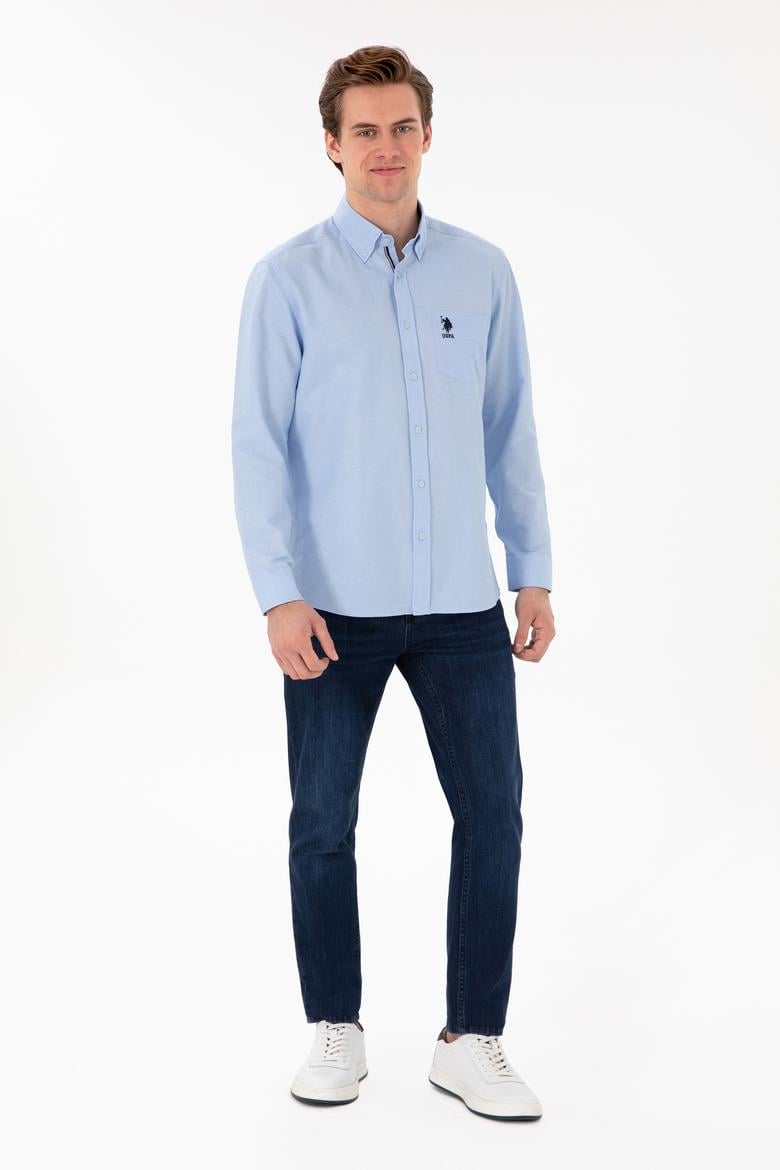 Erkek Açık Mavi Cepli Uzun Kollu Gömlek - 50306337016
