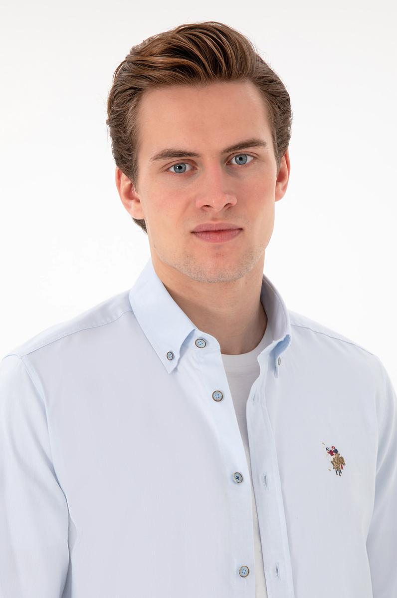 Erkek Açık Mavi Uzun Kollu Basic Gömlek