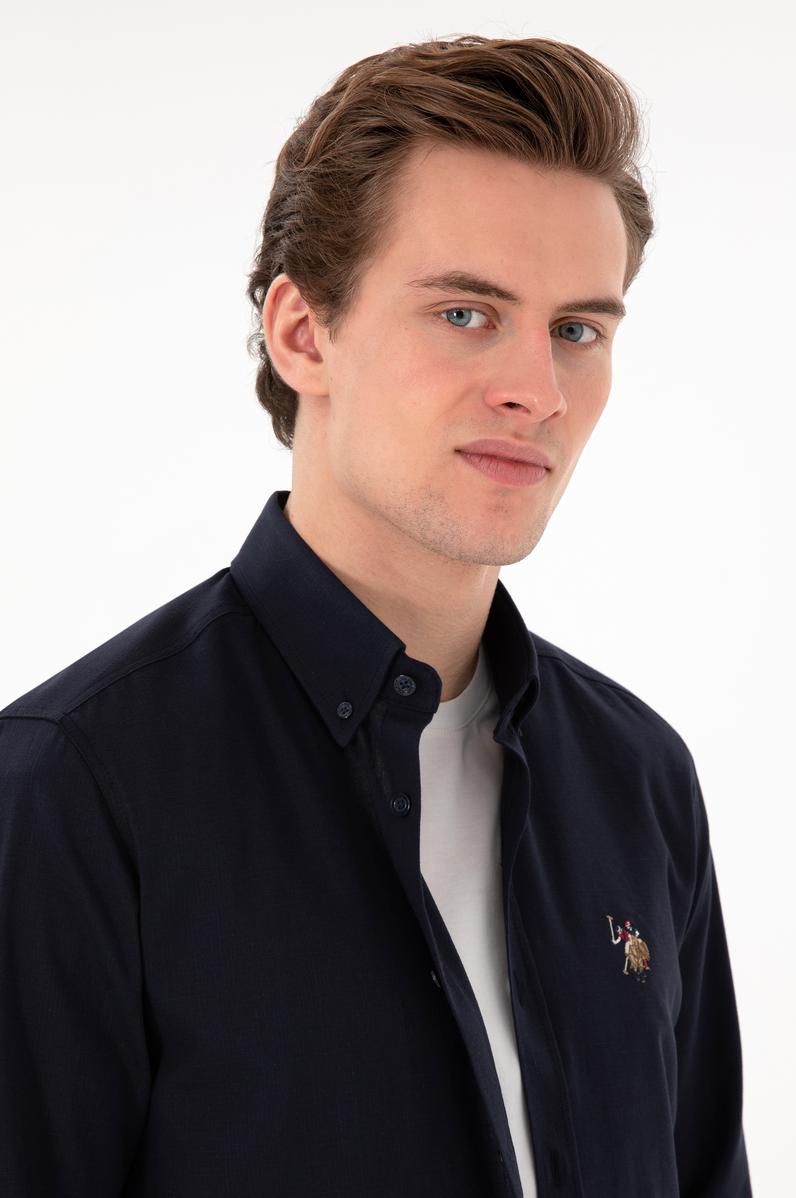 Erkek Lacivert Uzun Kollu Basic Gömlek