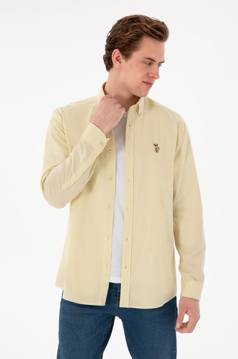 Erkek Açık Haki Uzun Kollu Basic Gömlek