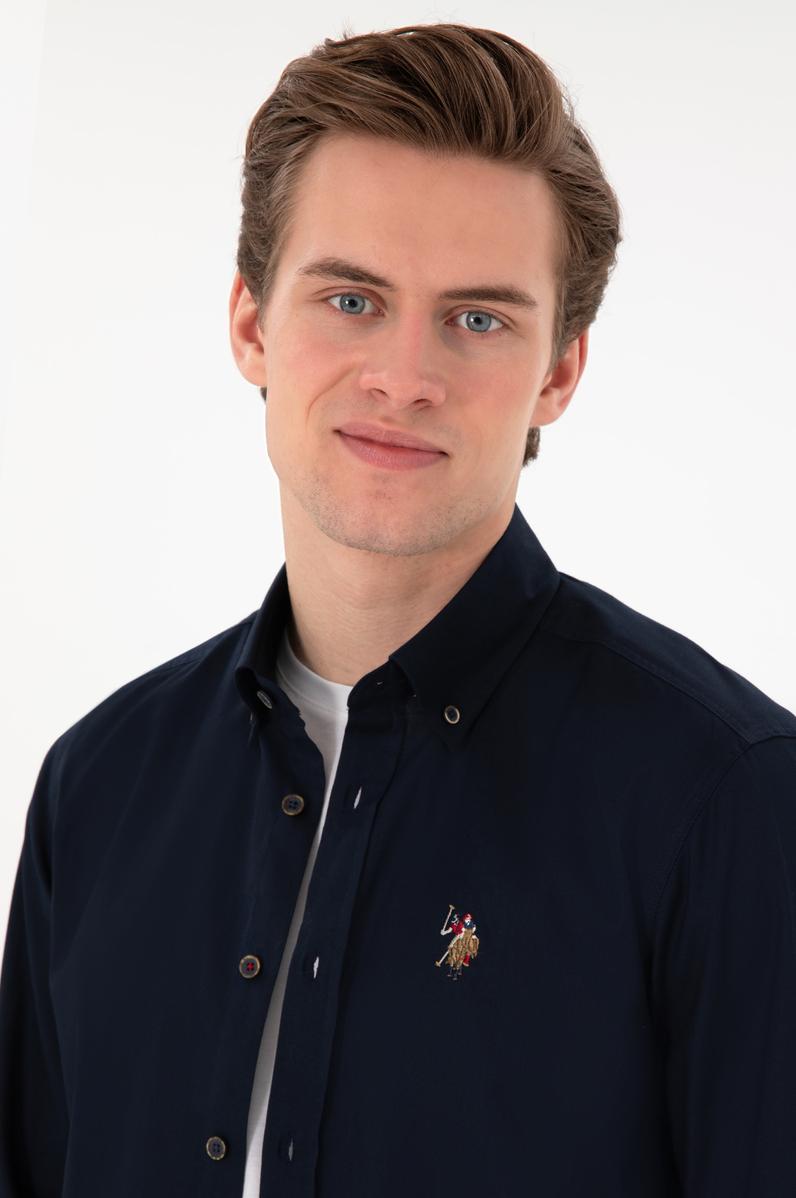 Erkek Lacivert Uzun Kollu Basic Gömlek