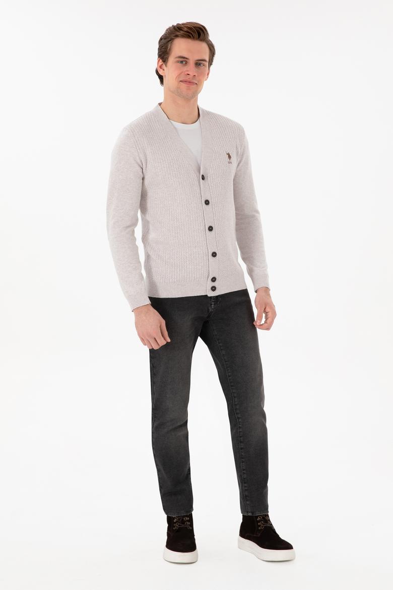 Erkek Taş Melanj Basic Triko Hırka - 50268936028